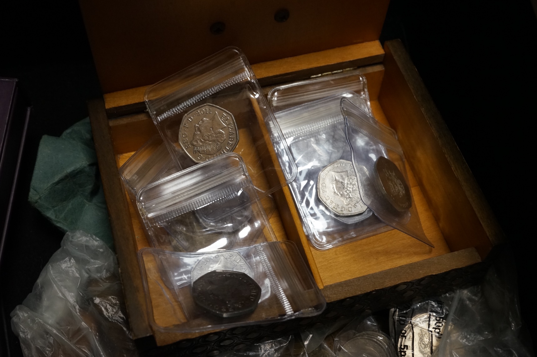 A collection of coins, etc.